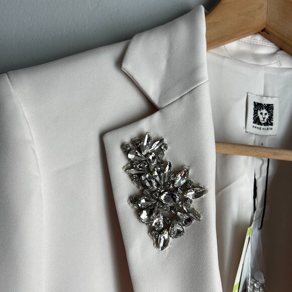Anne Klein Womens One Button Blazer Embellished Notched Collar Sz 4 Off White - Picture 4 of 13